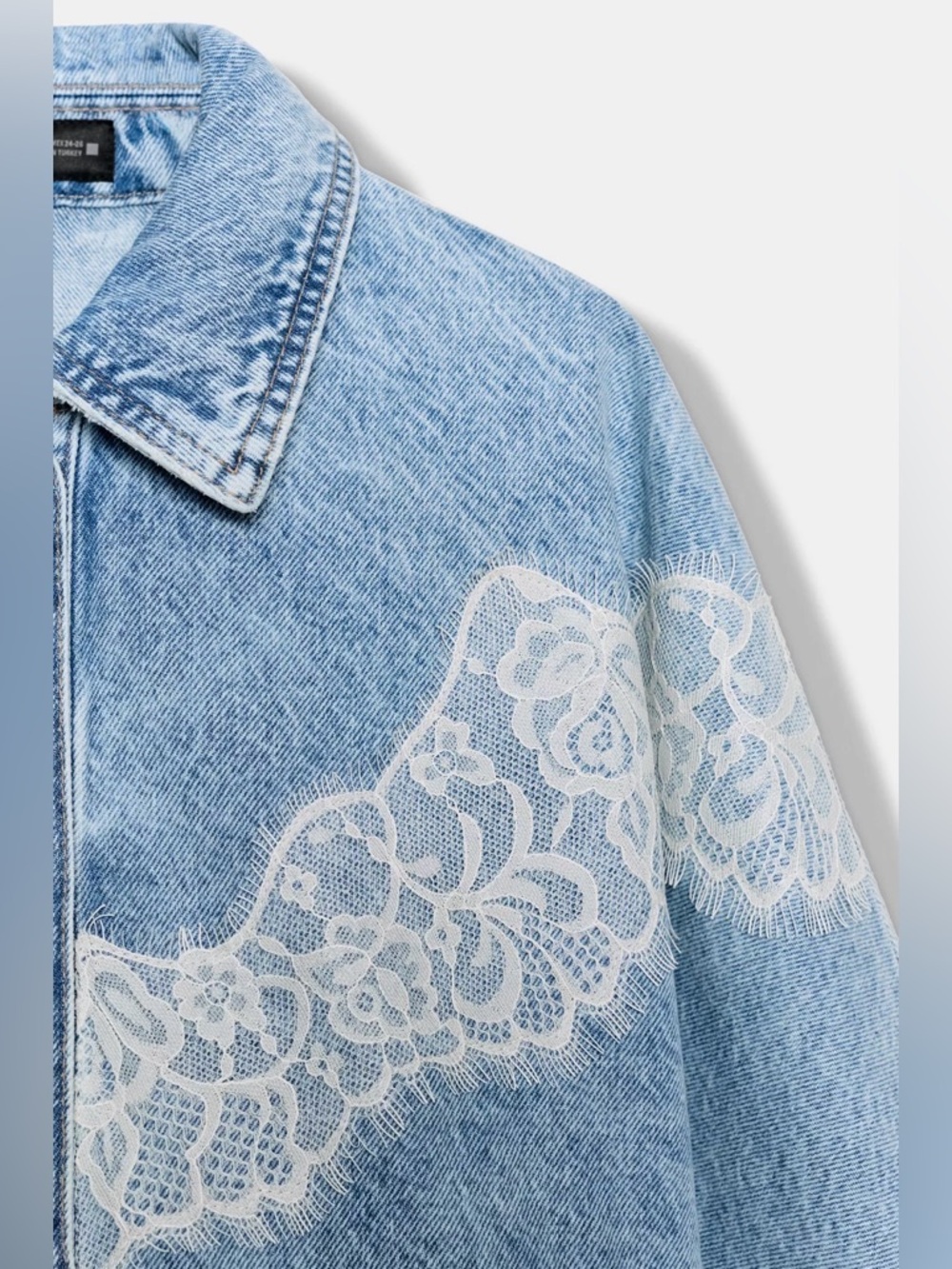 ZARA Z1975 CROPPED LACE DENIM JACKET M-L - Picture 3 of 5
